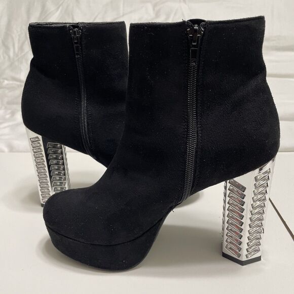 Charlotte Russe 8 Black Platform Boots Disco Heel Vegan Suede Womens Booties - Picture 4 of 10